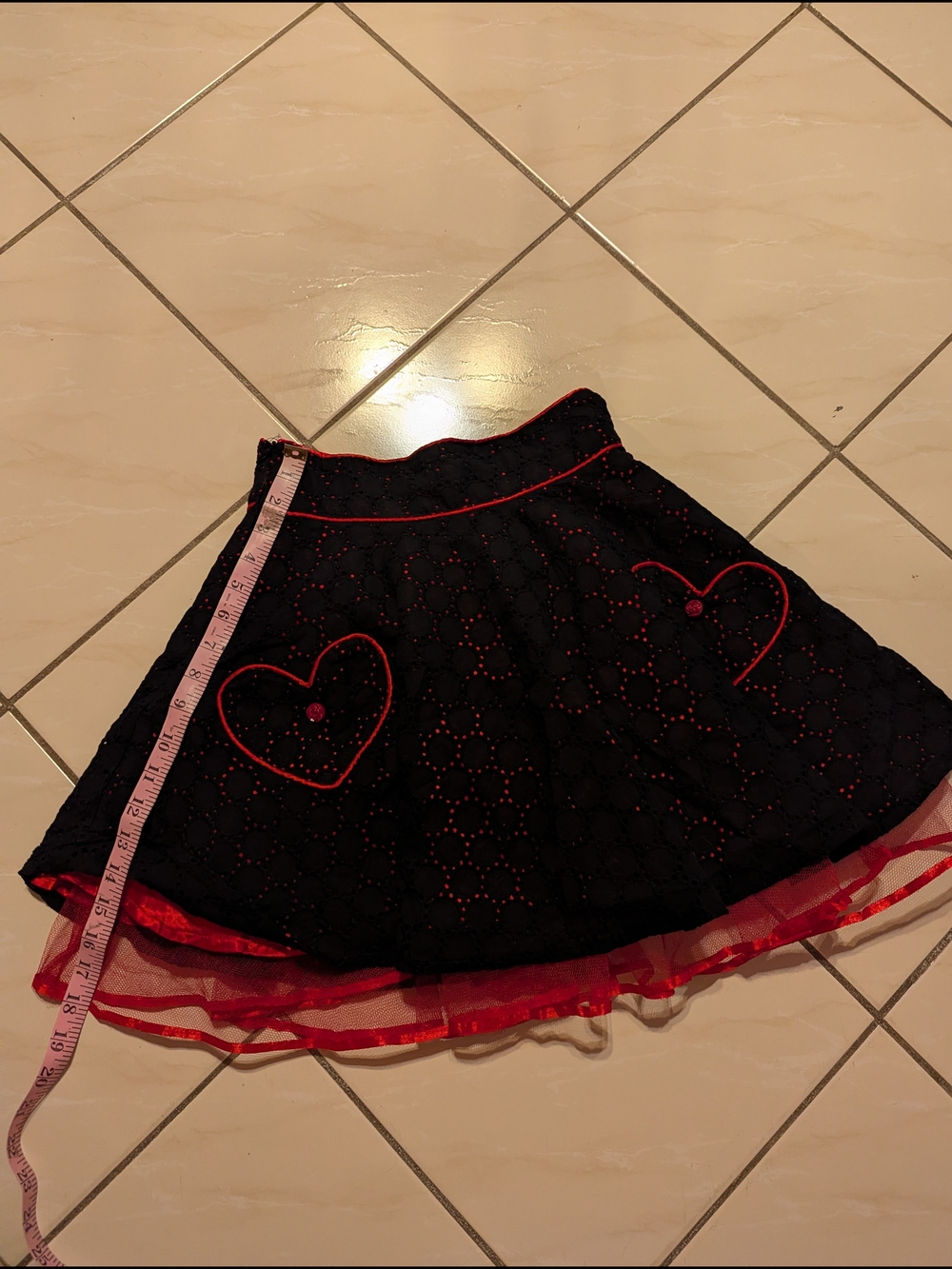 Black Circle Skirt with Red Heart Appliqués